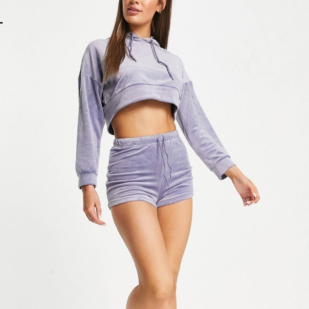 Brave Soul velour lounge hoodie and short set in icy blue - New with tag